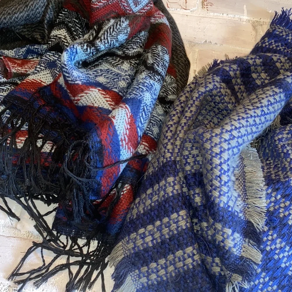Blue gray Aztec tribal blanket scarf bundle!!